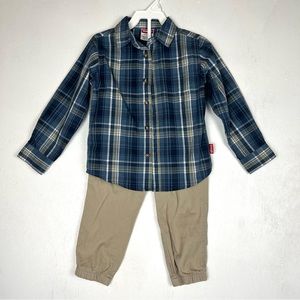 Wrangler | Toddler boys outfit pants & button up long sleeve plaid size 4T